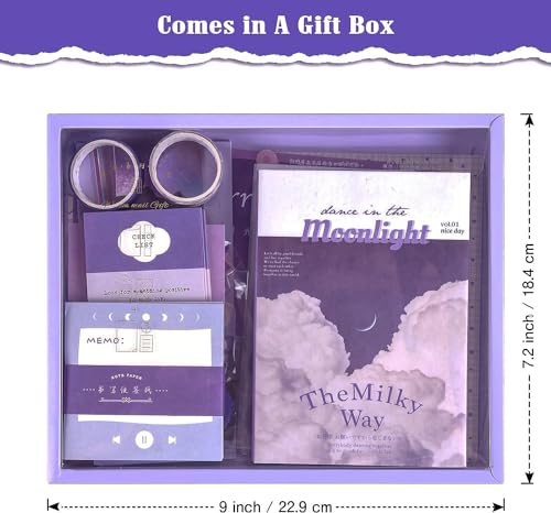 WEMOL Purple Aesthetic Vintage Scrapbook Pack Kit, DIY Art Journaling Stickers, Kid's Craft Kits Notebook, Collage Album Aesthetic Stickers (Moonlight) Paper