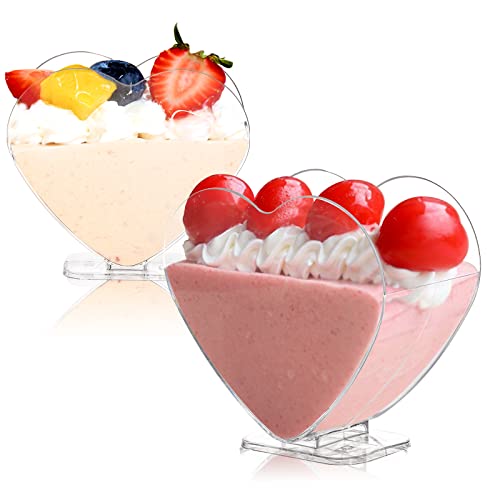 Coloch CO-MINIDESSERTCUP-110ML-100P 100 Pack 4 Oz Plastic Mini Dessert Cup With Spoon, Clear Parfait Appetizer Cup Heart-Shaped Small Serving Bowl thumb #3