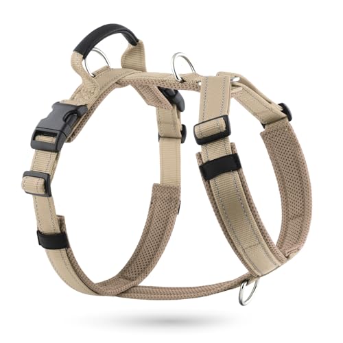 APakBak No Pull Dog Harness with Handle, Soft Mesh Padded Adjustable for Small Medium Large Dogs | Reflective Easy Walk Harness with Front Clip for Training, Running & Outdoor (Beige, S)