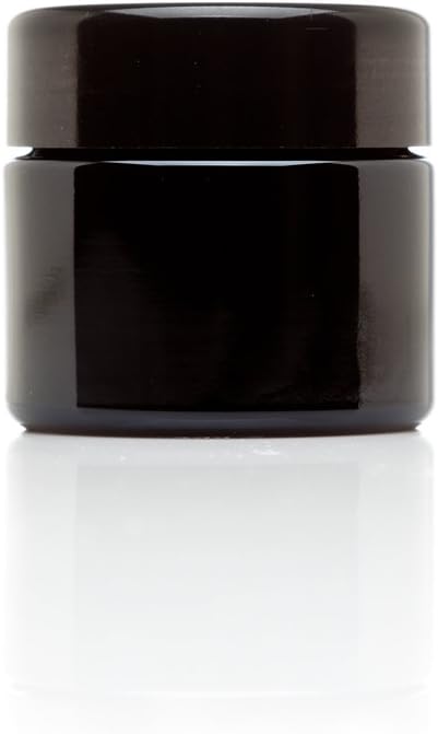 Classic Black Glass Jar 50 ml (1.7 fl oz) Ultraviolet Airtight Smell Proof, Refillable Screw Top Container for Long-Term Storage of Coffee, Spices, Tea, Dried Goods, Kitchen Jar