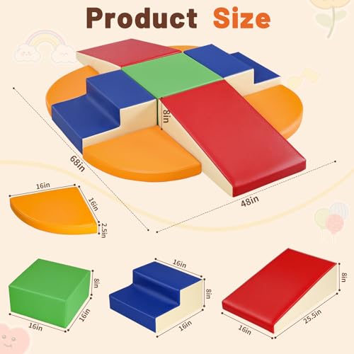 Image of TODIBY 9-Piece Climbing Foam Blocks: Soft PU Leather - Baby Climb and Crawl Activity Blocks - Kids Play Gym Equipment Indoor for Development