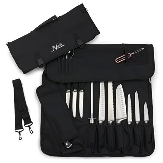 Chef’s Knife Roll Bag (14 slots) Holds 10 Knives PLUS Meat Cleaver, Utility Pocket, AND 4 Tasting Spoons! Our Durable Knife Carrier Includes Shoulder Strap and Name Card Holder. (Knives Not Included)