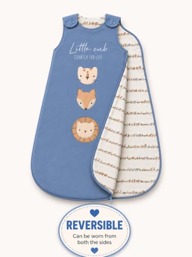 Image of TuddyBuddy Baby Cotton Wearable Quilted Sleeping Bag Blanket 1.5 Tog with 2 Way Zipper Closure | Ideal for Babies & Kids Hypoallergenic Fabrics | (Little Cub - Smokey Blue, 0-6 Months)