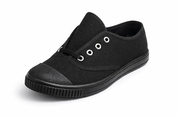 Image of Premium Unisex Black Canvas Shoes | Comfortable Lace-Up Sneakers with Anti-Slip PVC Sole