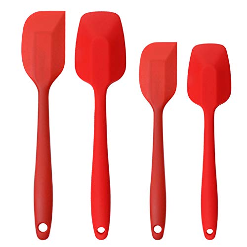 Silicone Spatulas Set Rubber Spoon Spatula Heat Resistant Spoonula One Piece Design Seamless Spatula Non-Stick Scrapers Baking Mixing Tool Red