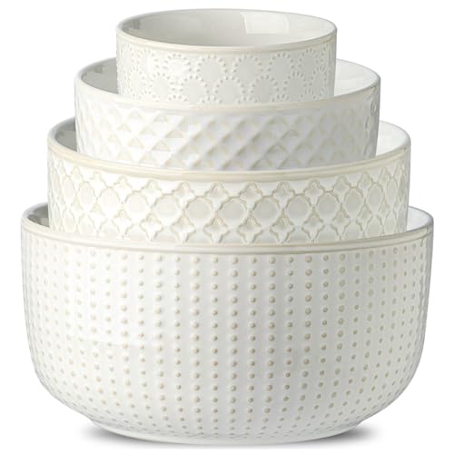 Familywood Ceramic Mixing Bowls, 27/53/84/162 oz, set of 4, Embossed large Mixing Bowl set, Serving...