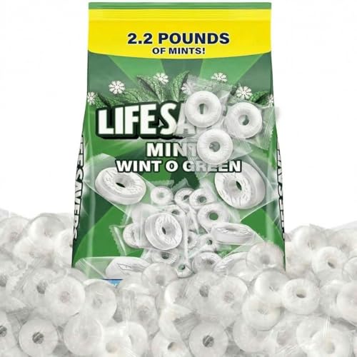 Wint O Green Hard Candy, 2.2lb Pack of Lifesaver Mints Bulk, Perfect for Sharing, Gifting, Weddings and Special Events, Classic Wintergreen Lifesaver Individually Wrapped with a Cool, Refreshing Taste