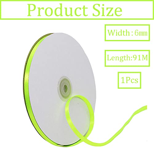 6mm Fluorescent Green Ribbon for Gift Wrapping,91m Fabric Thick Satin Ribbon Green Bow for Gift Wrapping,Ribbons for Balloons,Crafting,Bouquets,Wedding - Image 2