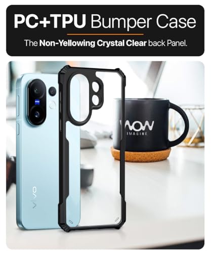 Image of WOW IMAGINE Shock Proof Clear Protective Back Case for Vivo X200 FE - AirEDGE Technology | 360 Degree Camera Protection | Transparent Hybrid Back Case Mobile Cover - Black