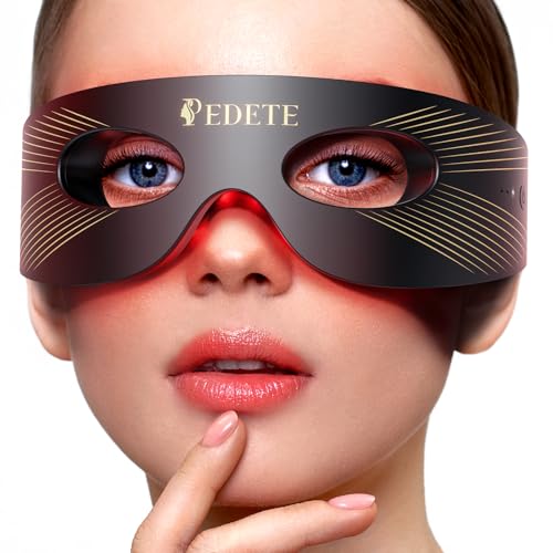 Pedete Red Light Therapy for Eyes, 3 Modes Under-Eye Red Light Eye Mask, Eye Massager for Fine Lines Eye Bags and Dark Circles for Men Women(Black)