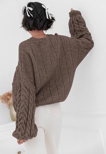 Image of PRETTYGARDEN Womens Sweaters Spring 2026 Cable Knit Long Sleeve Crewneck Oversized Sweater Chunky Pullover Loose Outfits