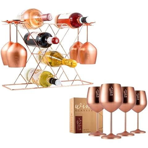 Gusto Nostro Stainless Steel Wine Glasses (Set of 4) - Iron Wine & Glasses Holder_Rose Gold Set Cover