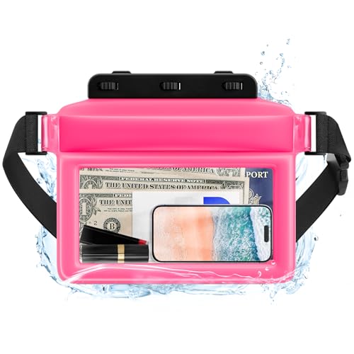 Funda acuática flotante grande JOTO para teléfono con correa de cintura ajustable, bolsa seca impermeable para celular, pasaporte, reloj y objetos de valor, esencial para playa y natación - Rosa miniatura 1
