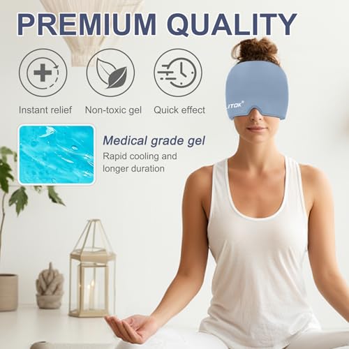 Image of EXQUISLIFE Migraine Headache Relief Cap, Gel Ice Head Wrap, Hot and Cold Therapy, Headache Eyes Mask for Sinus, Puffy Eyes, Tension and Stress Relief (Grey)