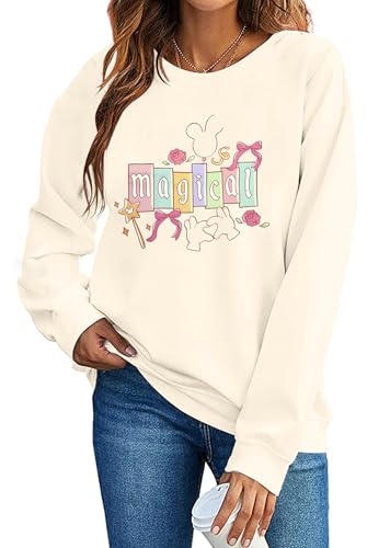 UNIQUENOE Magic Kingdom Sweatshirts for Women Magical Tshirt Family Vacation Tee Castle Graphic Long Sleeve Tops