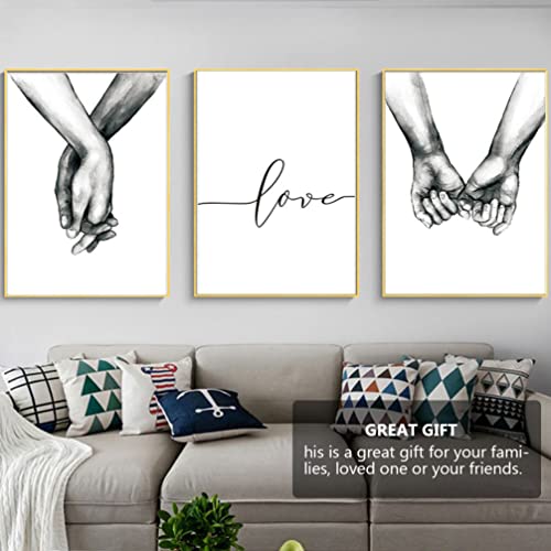 Garneck 3pcs Hand in Hand Wall Pictures 30 x 40 cm Bedroom Picture Set without Frame Print Letter Canvas Painting Picture Hand Hold Wall Art Home Wall Art Decoration 30 x 40 cm