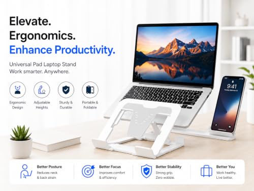 Image of 2-in-1 Laptop Stand and Mobile Stand, Ergonomic, 5 Steps Adjustable Height, Anti-Slip Base, Heat Dissipation, Portable, Lightweight, Compatible with All Laptops