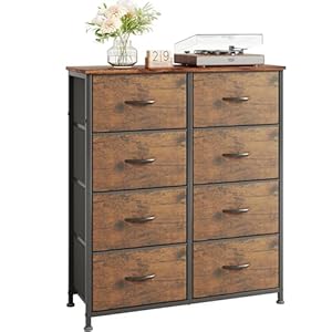 MUTUN Dresser for Bedroom with 8 Drawers, Wide Storage Chest of Drawer, Wooden Top with Fabric Bins TV Stand Organizer Tower for Closet Nursery Bedside Living Room Entryway Hallway Office Rustic Brown