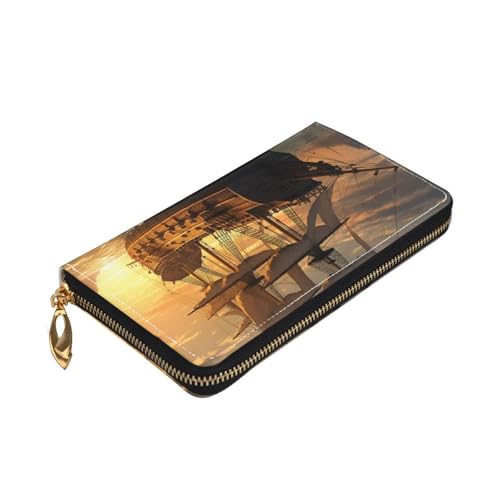 Leather Wallet for Women Men Bifold Wallet Ultra Slim Credit Card Holder Fantasy Pirate Ship Ladies Clutch Purse4