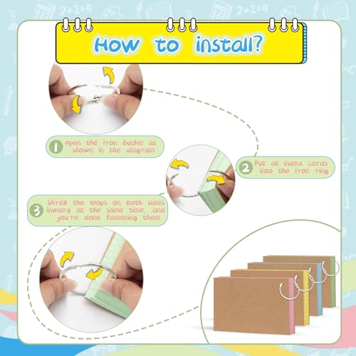 image for COLOGN Colored Index Cards 3x5 Inch，Flashcards with Ring 4 Color，H