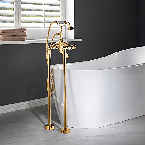 WOODBRIDGE F0019BG Freestanding Clawfoot Tub Filler Faucet with Hand Shower and Hose in Polished Gold by WOODBRIDGE - Image 7