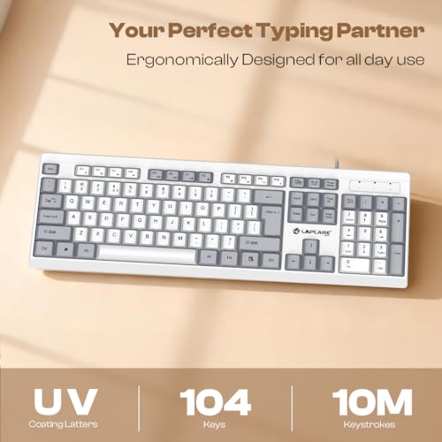 Image of LAPCARE USB Alfa Keyboard 7 Wired Membrane Keyboard | 104-Key US Layout | UV Coated Keycaps | Ergonomic Design | Quiet & Durable Membrane Build | 1-Year Warranty (LOX-106)
