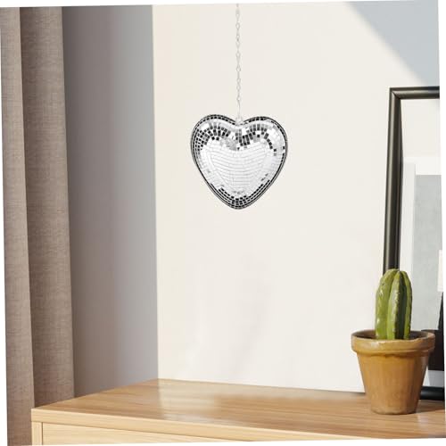 Adorno colgante en forma de corazón con superficie espejada para fiestas, bodas y decoración del hogar, temática disco miniatura 7