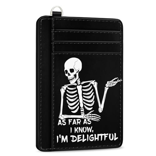 Image of Yonlevres Skeleton Credit Card Holder Slim RFID Wallet Women Small Funny | Front Pocket, Handy, RFID Blocking, Woman Girls Ladies Gifts, D-ring for Keychain,Thin Mini Card Case, ID Window, PU Leather