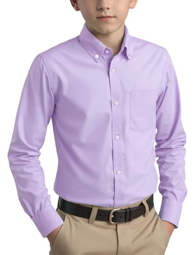 Camisa de vestir Spring&Gege de manga larga, de algodón sarga, con botones para niños (3-14 años), Lila, 5-6 años