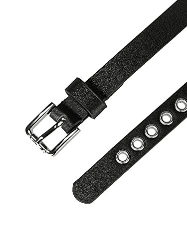 Allegra K Grommet Belt Leather Skinny Thin Waist Belts for Women Punk Rock Style2
