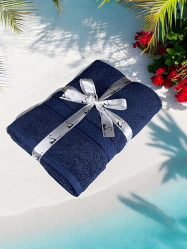 Image of SENSES By Riba Cotton Towels for Bath 550 GSM - Navy, 1 Pc | Super Soft, Large Size, Absorbent, Lightweight, Antimicrobial, Low Linting