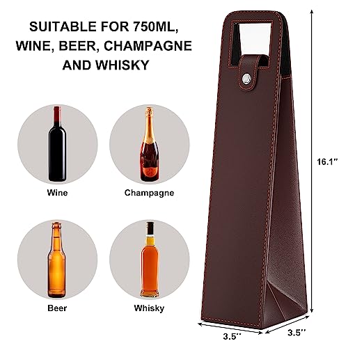 image for RYDDOY Wine Gift Bag, Reusable Leather Wine Tote Carrier, Single Bottl