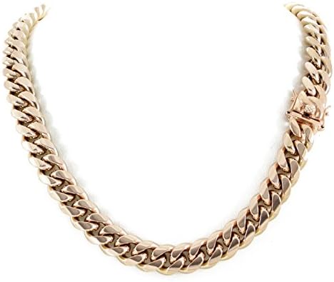 HarlemBling Men's Miami Cuban Link Chain 14k 18k Yellow Gold White Or Rose Gold Plated Stainless Steel 8-18mm Thick (14k Yellow Gold 12mm, 22)
