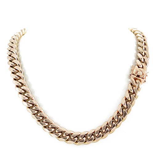Harlembling Men's Miami Cuban Link Chain 14K 18K Yellow Gold White Or Rose Gold Plated Stainless Steel 8-18Mm Thick (14K Yellow Gold 12Mm, 22) #TOP3