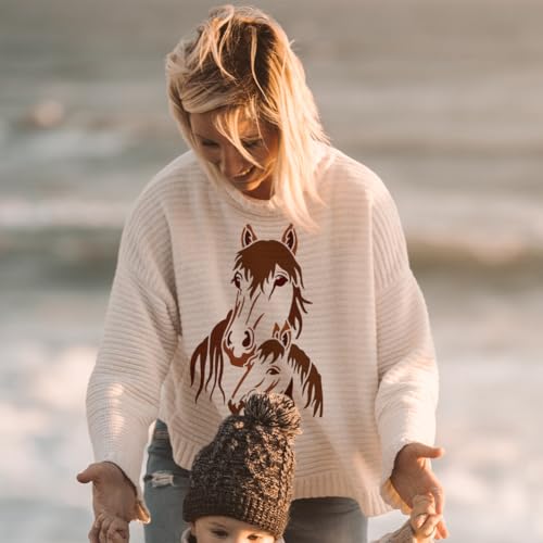 FINGERINSPIRE Pferde Malschablone 21x29.7 cm Wiederverwendbar Stute Und Fohlen Muster Zeichenvorlage Muttertags Schablone Pferdekopf Schablone Zum Malen Auf Holz Wand Stoff Möbeln