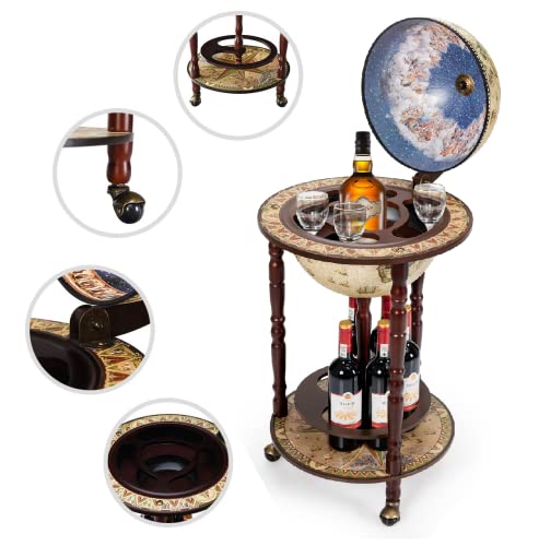 GIANTEX Globusbar met 3 rollen, barwagen, wereldbol, cocktailbar met bodemplaat, huisbar, minibar, tafelbar… - Image 3