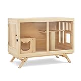 Lovupet TV-Style Wooden Cat House, Solid Fir Wood Cat Furniture with Clear Acrylic Panels, Escape Door & Scratching Post, CT55