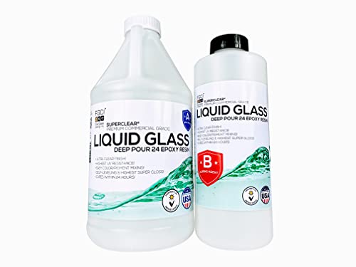 Deep Pour 24 Hour Epoxy Resin Kit Crystal Clear Liquid Glass 1 inch 3/4 GL Kit, Food Grade Safe Epoxy, Self Leveling Epoxy Kit, Clear Resin, Casting Epoxy Resin, Charcuterie Board, Epoxy Resin 2:1