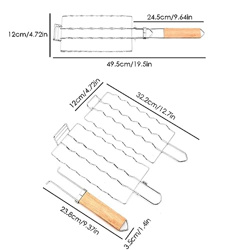 Wurstgrillkorb Edelstahl BBQ 6 Hot Dog Grillrost mit abnehmbarem Holzgriff Tragbares Grillzubehör