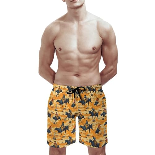 Mens Swim Trunks, Western Cowboys Riding Bulls Print Swim Shorts with Mesh Lining Swimwear Bathing Suits Quick Dry2