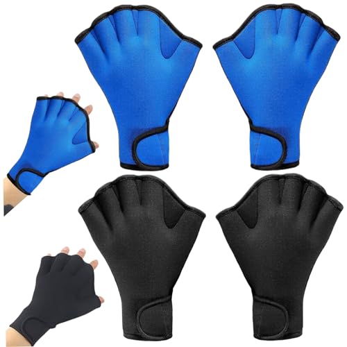 Aetherize Swim Gloves 2 Pair Nylon Webbed Swimming Gloves Protective Swimming for Men Women with Wrist Strap Water Resistance Swim for Training Diving, M Webbed