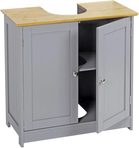 raxter Under Sink Bathroom Cabinet Space Saving Storage Organizer with 2 Doors, White and Grey (Grey)