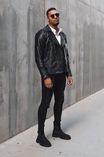 Barabas Men's Studded Stretchable Denim Solid Color Jeans 4JER012