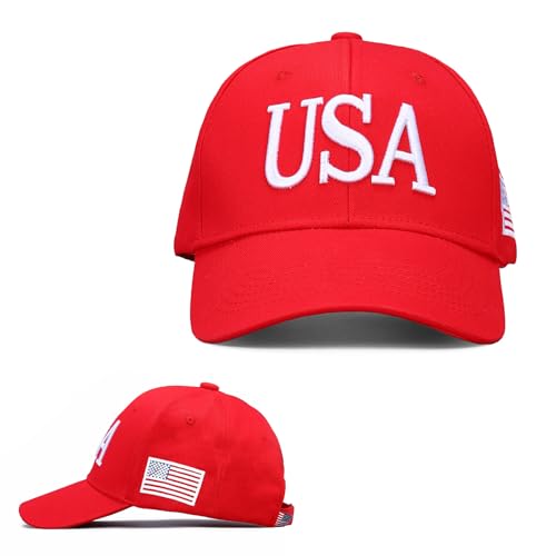Image of USA Trucker Hat for Men & Women American Flag Cap Adjustable Baseball Cap Mesh Snap Patriotic 3D Embroidered Cap