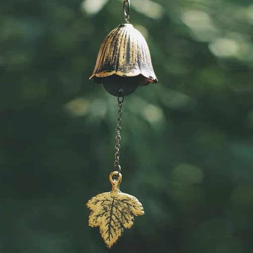 Oavand Japanese Traditional Lucky Small Wind Chimes for Outside, Maple Leaf Iwachu Cast Iron Bless Temple Wind Bell Memorial and Sympathy Leaf Wind Chimes Indoor Garden Bell, Patio, Balcony