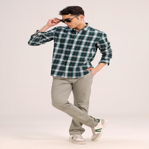 Image of BASICS 100% Cotton Checked Shirt for Men | Slim Fit | Everyday Smart Casual Wear | Full Sleeve