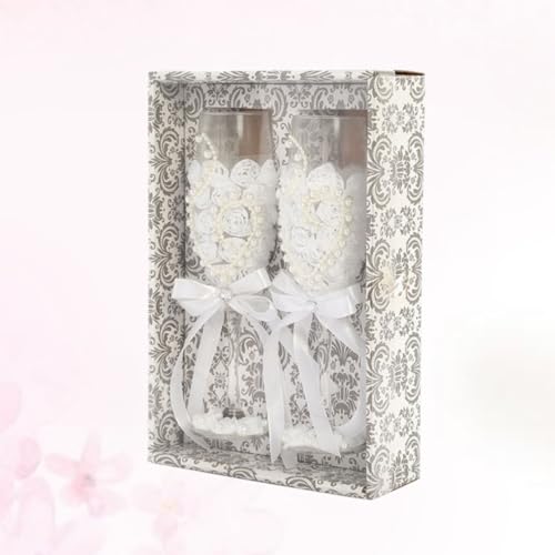 Copas de vino de vidrio blanco resistente juego de 1 par para bodas 7