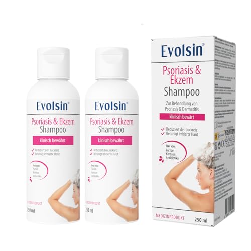 Evolsin® Ekzem & Psoriasis Shampoo Doppelpack - bei Schuppenflechte, Ekzemen &Neurodermitis auf kopfhaut & Körper I OHNE KORTISON I Medizinprodukt I Bei Neurodermitis & Schuppenflechte Kopfhaut