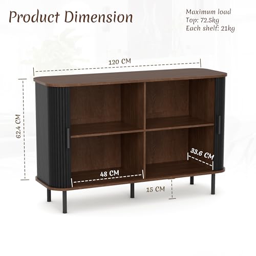 BonVache Sideboard Cabinet, Buffet Storage Cabinet, Kitchen Cupboard with Tambour Sliding Door, Storage Unit for Living Room Home Dinning Room Modern,Black - Image 2