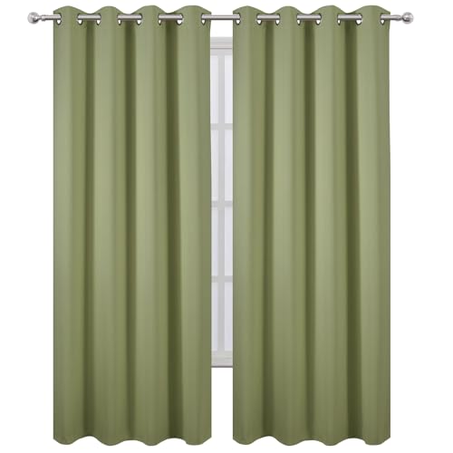 Image of LEMOMO Blackout Curtains 66 x 84 inch /Sage Green Curtains Set of 2 Panels /Thermal Insulated Room Darkening Bedroom Curtains